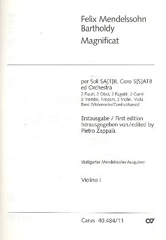F. Mendelssohn Bartholdy: Magnificat in D D-Dur A 2 (1822)
