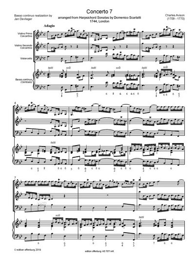 C. Avison: 12 Concertos in Seven Parts, arranged from Harpsichord Sonatas by Domenico Scarlatti