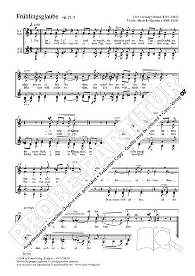 DL: H. Alexis: Frühlingsglaube C-Dur op. 22,2, Fch (Part.)