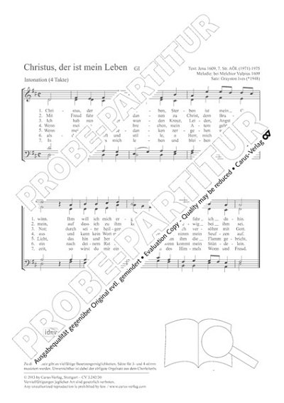 DL: G. Ives: Christus, der ist mein Leben D-Dur (, ChOrg (Pa