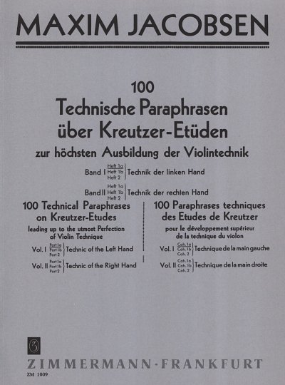 M. Jacobsen et al.: Technische Paraphrasen über Kreutzer-Etüden, Band I - Heft 1a