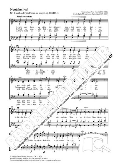 F. Mendelssohn Bartholdy: Neujahrslied Es-Dur MWV F 28 (1851)