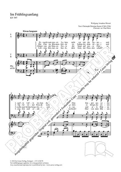 DL: W.A. Mozart: Im Frühlingsanfang Es-Dur KV 597 (Part.)