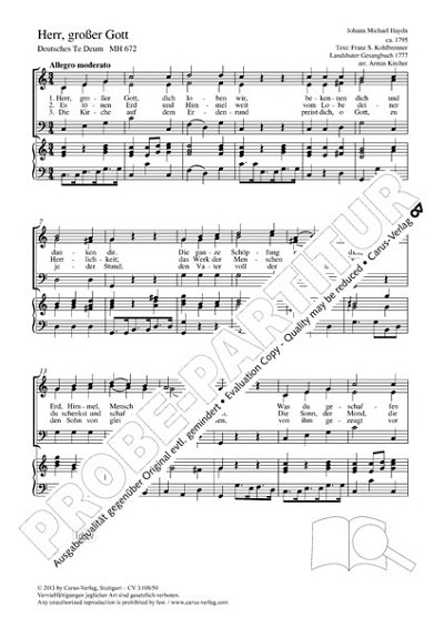 DL: M. Haydn: Herr, großer Gott, dich loben wir B-, GCh4 (Pa