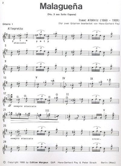 I. Albéniz: Malagueña (Suite España, op. 165,, 2Git (Stsatz)