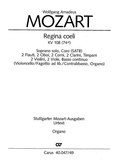 W.A. Mozart: Regina coeli in C KV 108 (74d), GesGchOrc (Org)