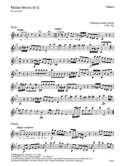 W.A. Mozart: Missa brevis in d KV 65 (61, 4GesGch2VlBc (Vl1)