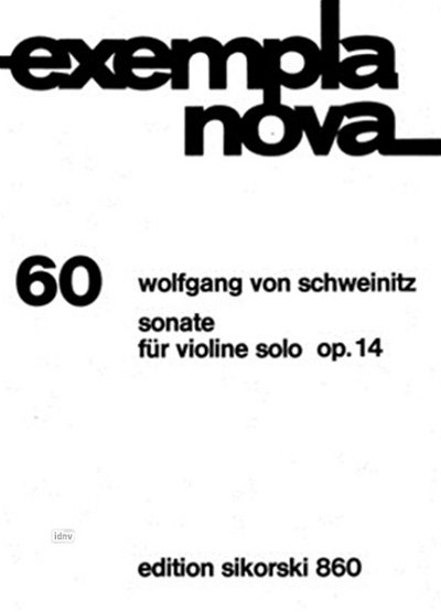Schweinitz Wolfgang Von: Sonate Op 14 Exempla Nova 60