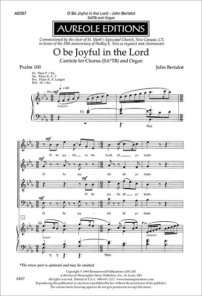 J. Bertalot: O Be Joyful in the Lord