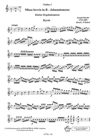 J. Haydn: Missa brevis B-Dur Sancti Joha, GesGchStrOrg (Vl1)