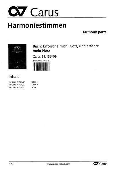 J.S. Bach: Erforsche mich, Gott, und erf, 3GesGchOrch (HARM)