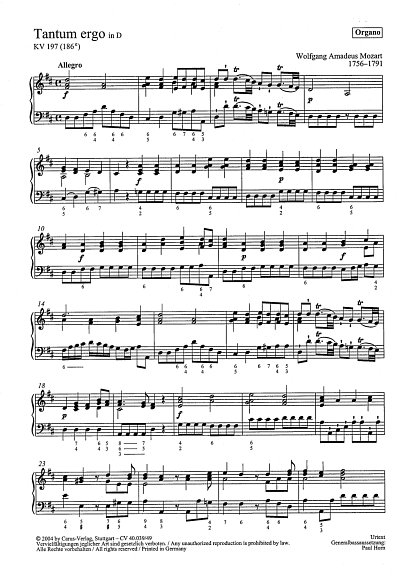 W.A. Mozart: Tantum ergo in D KV 197 (186e) / Einzelstimme O