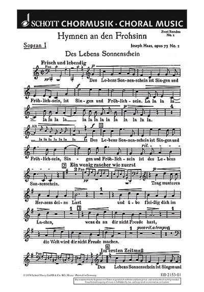J. Haas: Hymnen an den Frohsinn op. 73