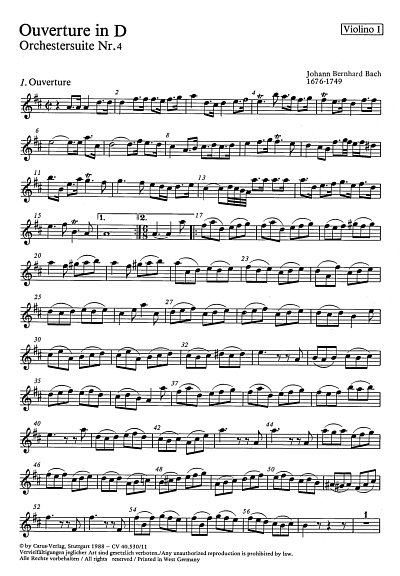 J.B. Bach: Orchestersuite Nr. 4 Ouverture in D / Einzelstimm