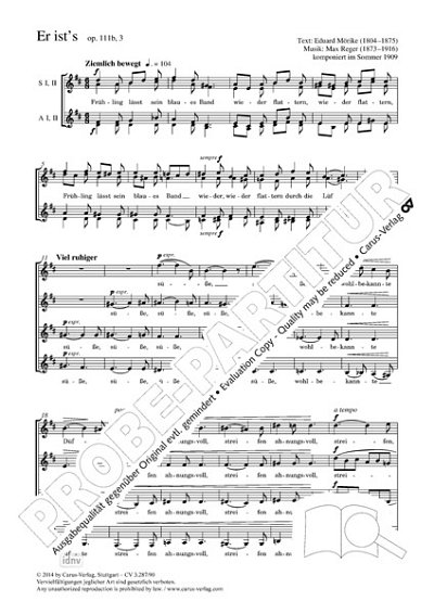 DL: M. Reger: Er ist's D-Dur op. 111c, 3 (1909), Fch (Part.)