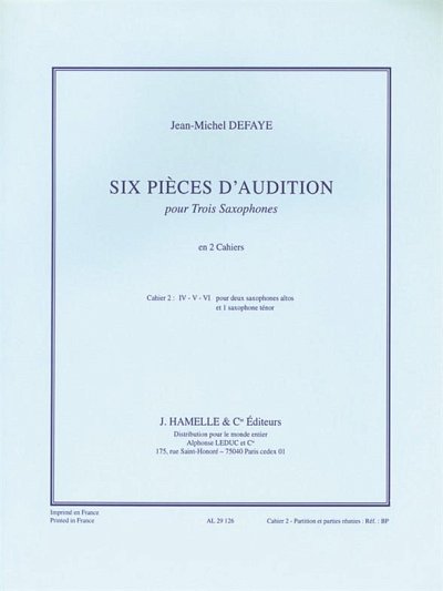J. Defaye: 6 Pièces d'Audition Cahier 2 - 4 Saxophones