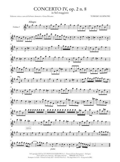 T. Albinoni: 6 Concerti 'a cinque' op. 2/8, VlStrBc (Stsatz)