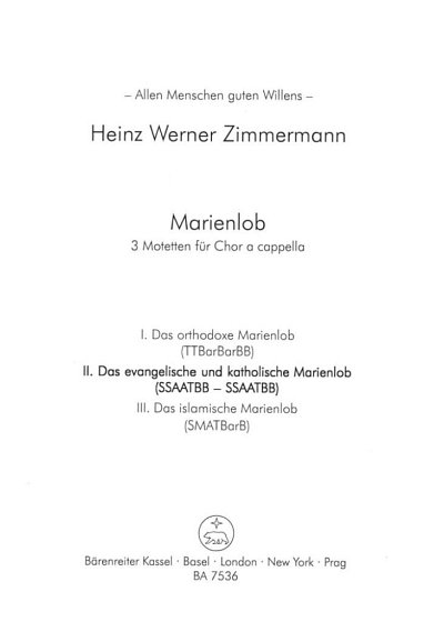 H.W. Zimmermann: Marienlob: II. Das evangelische , Ch (Chpa)