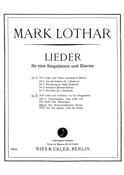 Lothar Mark: Acht Lieder, Heft II op. 18