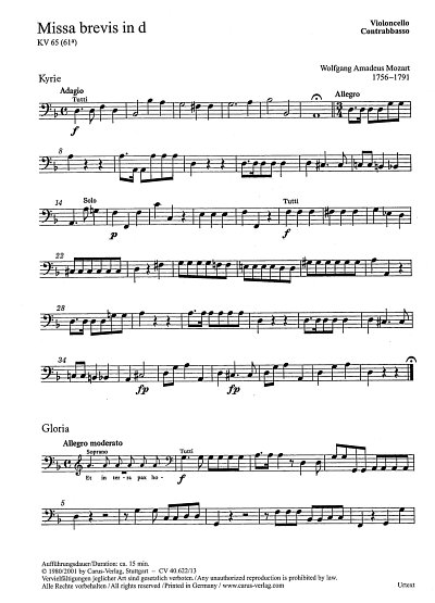 W.A. Mozart: Missa brevis in d KV 65 (6, 4GesGch2VlBc (VcKb)