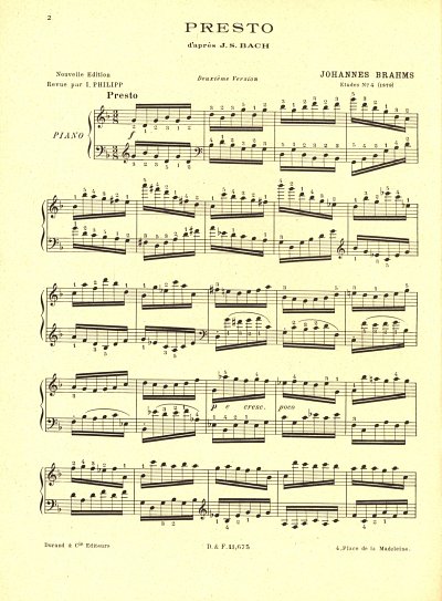 J. Brahms: Etude N 4 Piano (2 Version Presto De Bach B, Klav