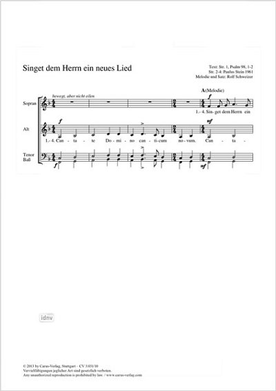 DL: R. Schweizer: Singet dem Herrn ein neues Lied , GCh4 (Pa