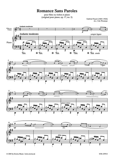 DL: G. Faure: Romance Sans Paroles op. 17, Nr. 3 / bearbeite