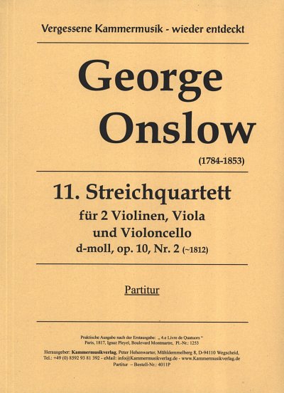 G. Onslow: Streichquartett Nr. 11 d-Moll op, 2VlVaVc (Pa+St)
