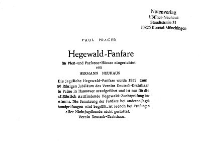 AQ: P. Prager: Hegewald-Fanfare, 8Hrn (Pa+St) (B-Ware)