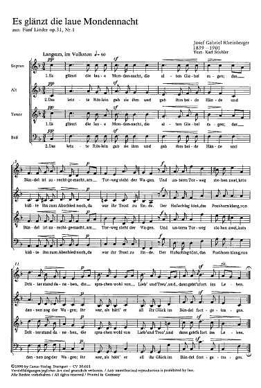 J. Rheinberger: Rheinberger: Fünf Chorlieder (Mörike) op. 31
