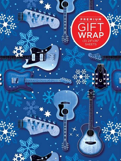 Wrapping Paper – Blue Guitars & Snowflakes Theme