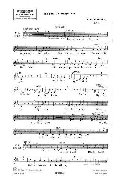 C. Saint-Saëns: Messe De Requiem Choeurs Contraltos, Ch